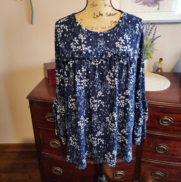 MICHAEL Michael Kors Blue Print Blouse - Picture 1 of 7